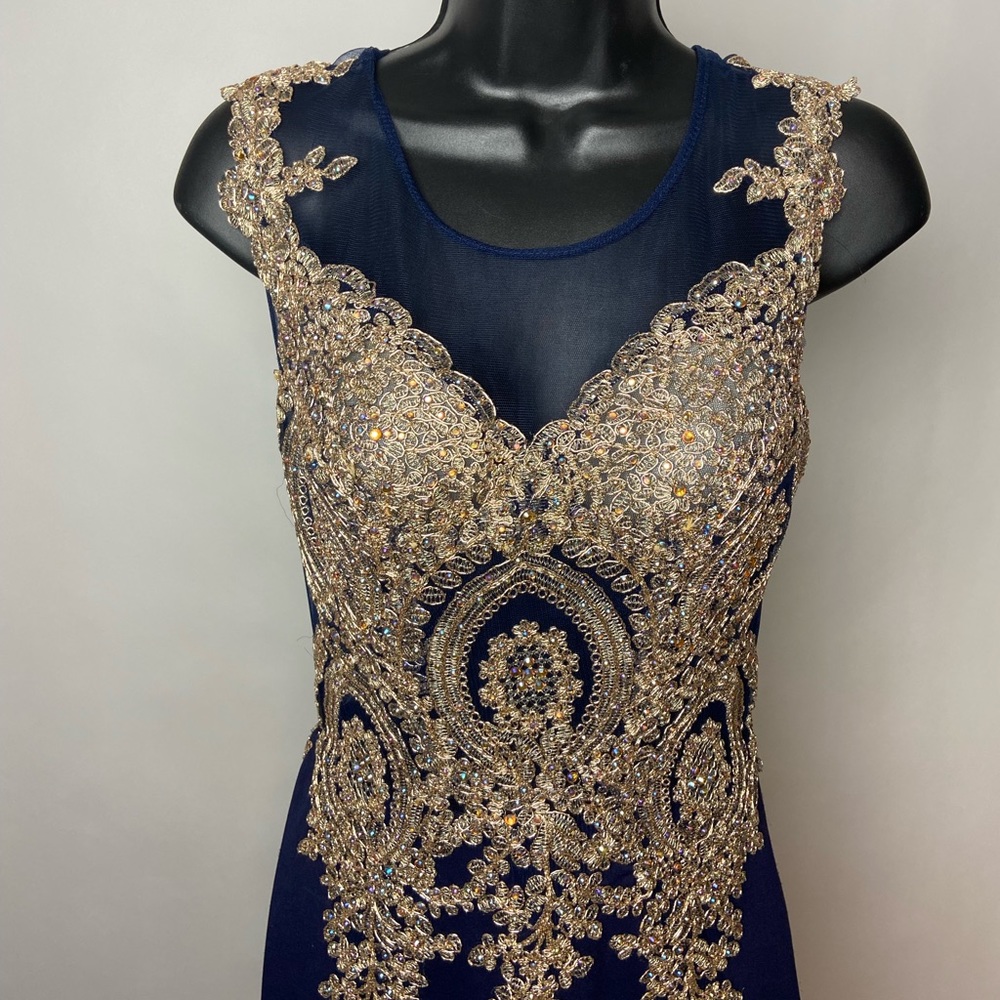 Gold and Navy Blue Formal Dress-Size 4